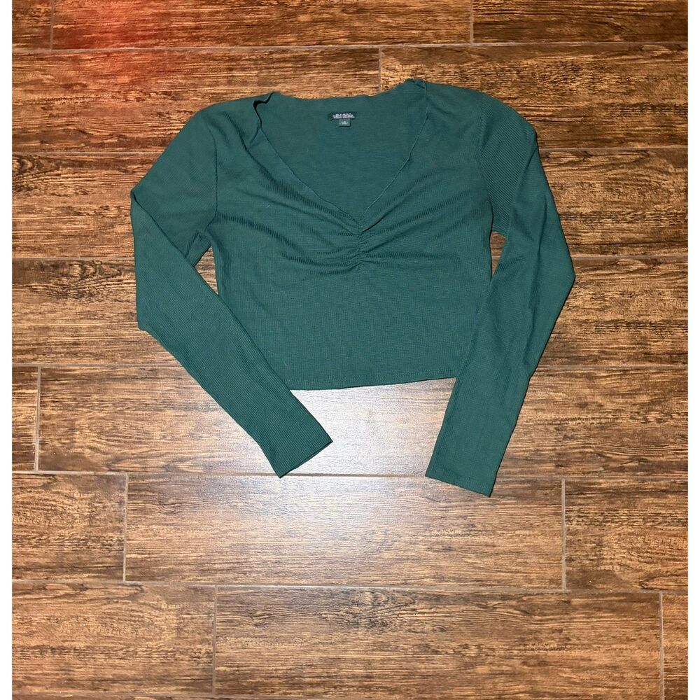 Wild Fable Fores Freen Waffle Knit Ruched Long Sleeve Crop Top - M